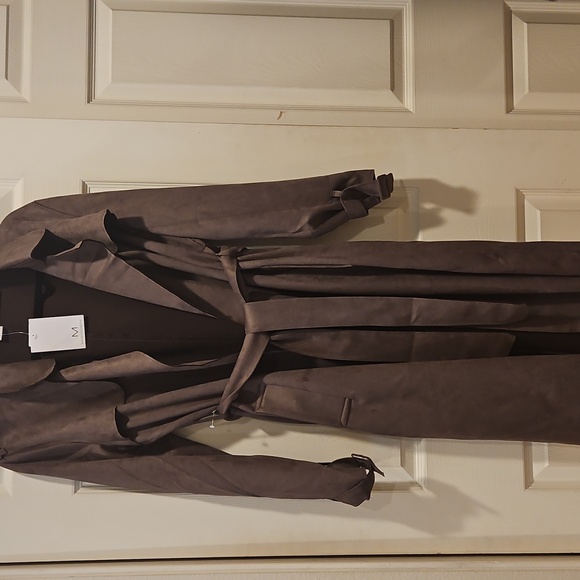 Magaschoni Wrap Faux Leather Taupe CoatNWTLarge